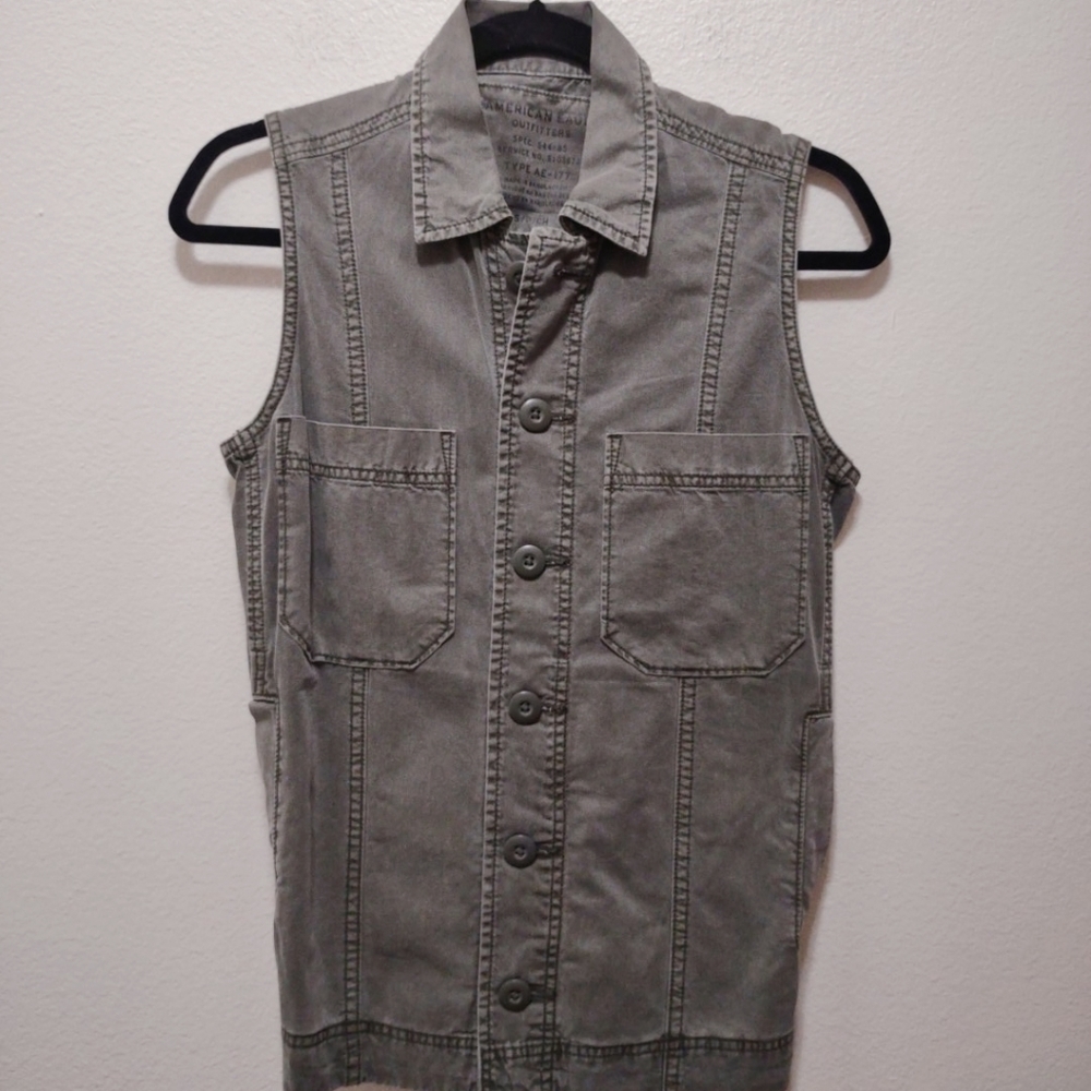 American Eagle Military Green Uitlity Lace Up Back Vest S